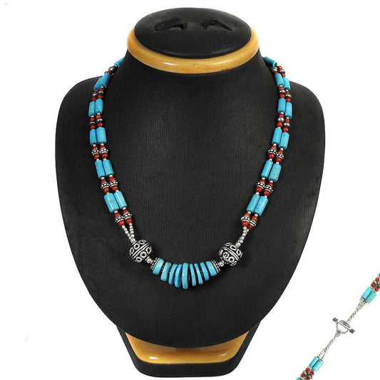 Natural Coral Gemstone 925 Silver Cluster Bohemian Necklace For Girls N29
