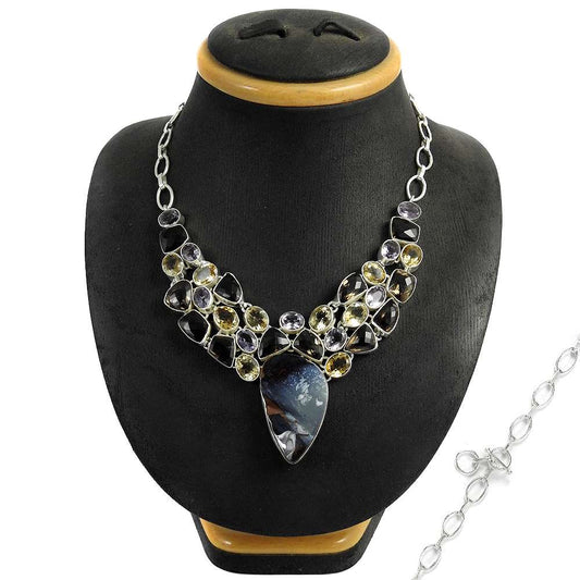 Woman Gift Natural Citrine Gemstone Cluster Necklace 925 Sterling Silver F3
