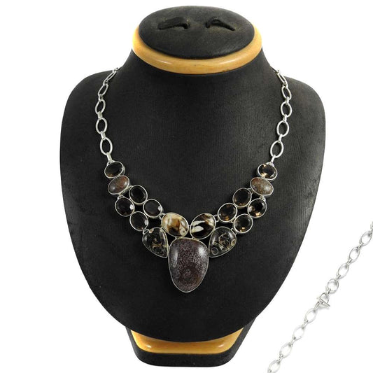 Woman Gift Natural Jasper Gemstone Cluster Necklace 925 Silver Q2