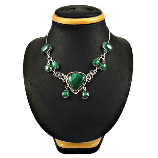 Natural Malachite Gemstone Stylish Christmas Gift Necklace 925 Silver C3