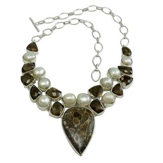 Woman Gift 925 Silver Natural Jasper Gemstone Cluster Ethnic Necklace B3
