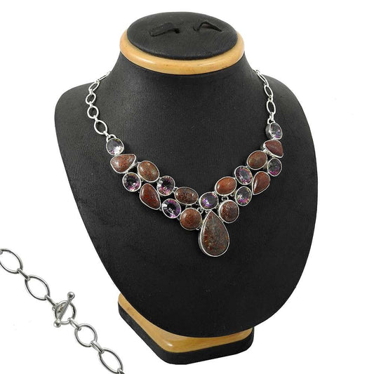 Woman Gift 925 Silver Natural Jasper Gemstone Cluster Tribal Necklace C3