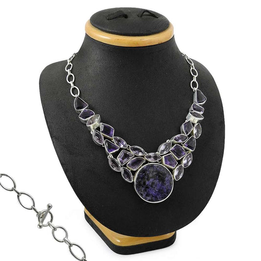 Woman Gift Natural Sujilite Gemstone Cluster Necklace 925 Sterling Silver K3