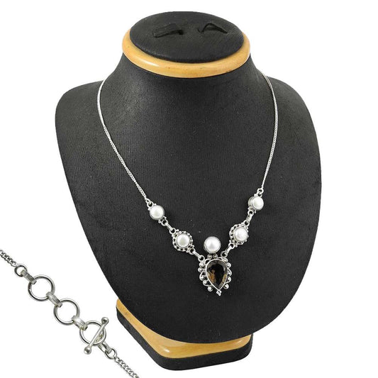 Natural Pearl Gemstone Cluster Bohemian Necklace 925 Silver For Girls E1
