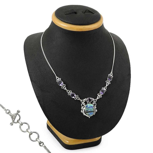 Natural Shell Gemstone Cluster Necklace 925 Sterling Silver Indian Jewelry O1