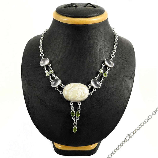 Natural Jasper Gemstone 925 Sterling Silver Cluster Boho Necklace For Girls S29