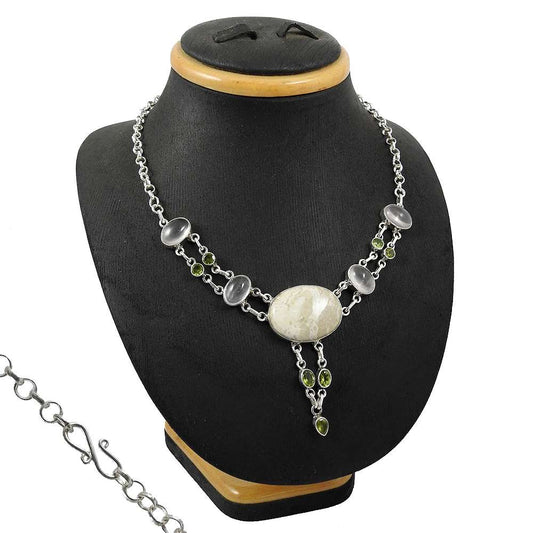 Woman Gift 925 Sterling Silver Natural Jasper Gemstone Cluster Necklace C7