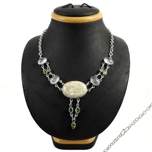 Woman Gift 925 Silver Natural Jasper Gemstone Cluster Bohemian Necklace D7