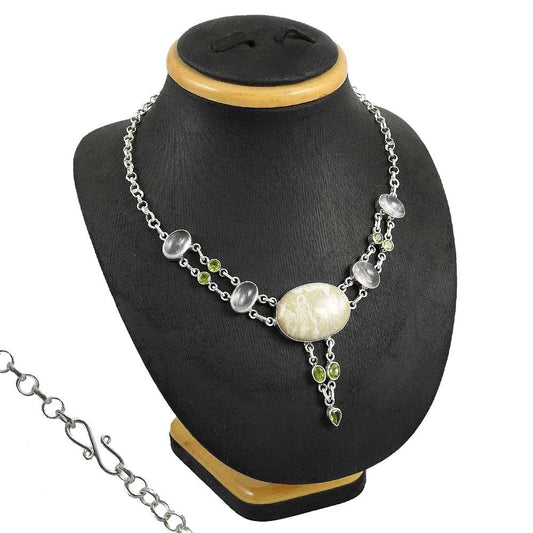 Natural Jasper Gemstone Cluster Necklace 925 Sterling Silver For Girls E7