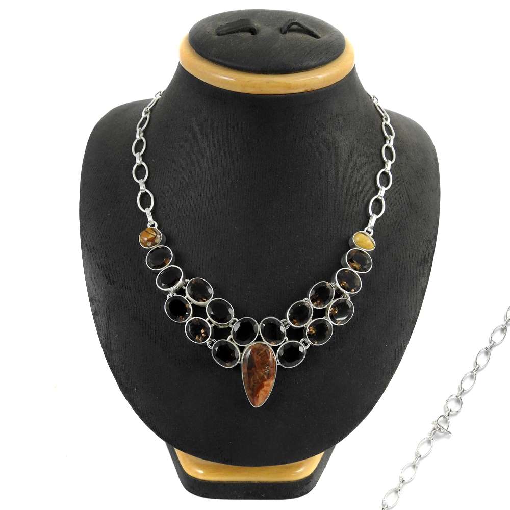 Natural Jasper Gemstone Cluster Tribal Red Necklace 925 Sterling Silver G3