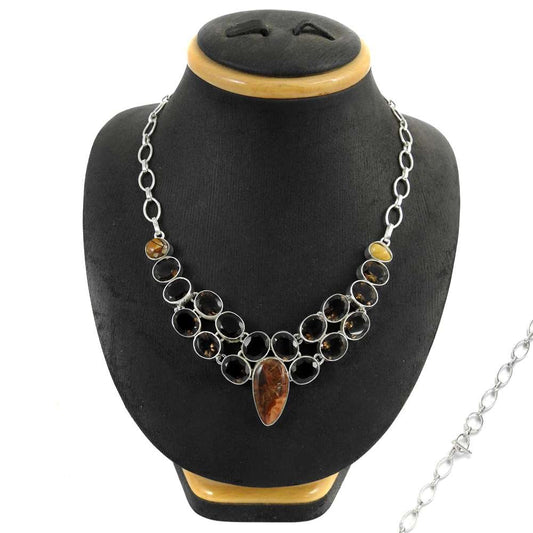Natural Jasper Gemstone Cluster Tribal Red Necklace 925 Sterling Silver G3