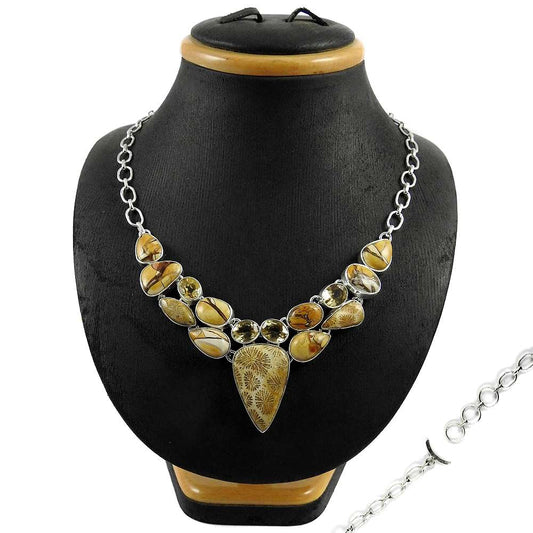 Woman Gift Cluster Statement Necklace 925 Silver Natural Citrine Gemstone L3