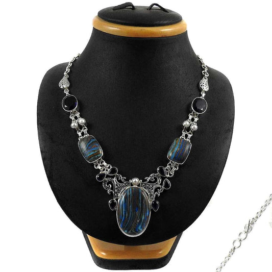Woman Gift Natural Rainbow Calsilica Cluster Necklace 925 Silver Q3