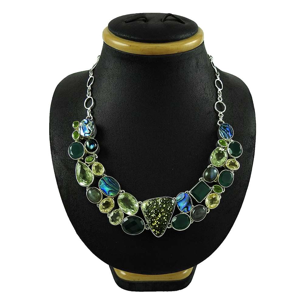 Woman Gift Cluster Necklace 925 Sterling Silver Natural Jasper Gemstone X3