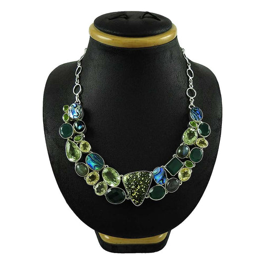 Woman Gift Cluster Necklace 925 Sterling Silver Natural Jasper Gemstone X3