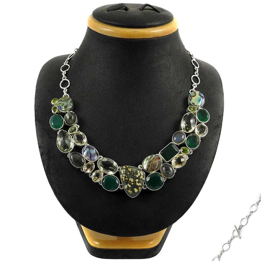 Woman Gift Natural Onyx Gemstone Cluster Necklace 925 Sterling Silver Y3