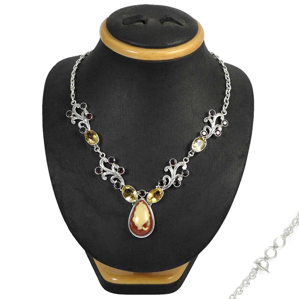 Woman Gift 925 Sterling Silver Natural Jasper Gemstone Cluster Necklace A8