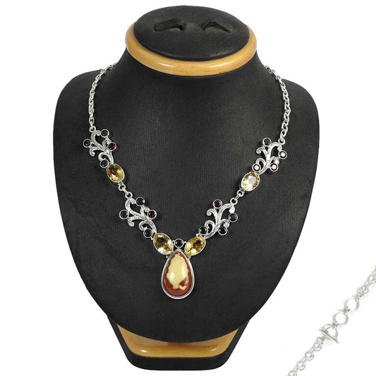 Woman Gift 925 Sterling Silver Natural Jasper Gemstone Cluster Necklace A8