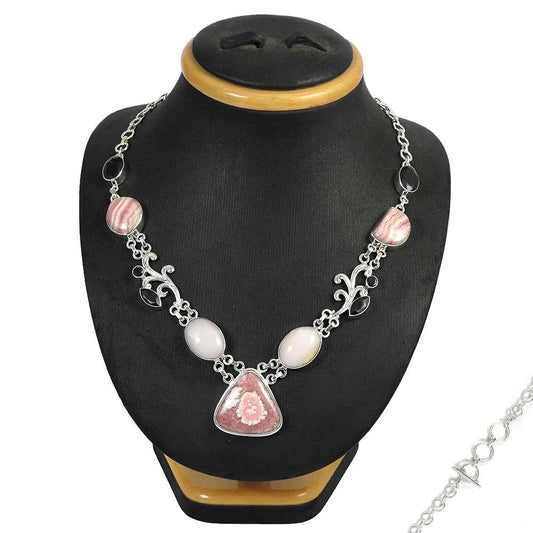Woman Gift 925 Silver Natural Pink Opal Cluster Bohemian Necklace B8