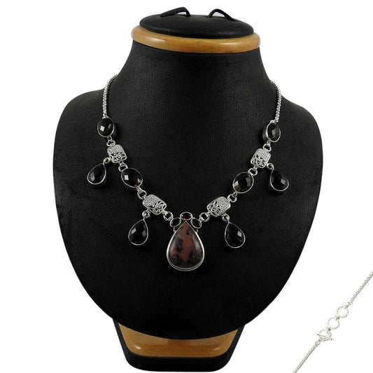 Woman Gift 925 Silver Natural Coffee Bean Jasper Gemstone Cluster Necklace