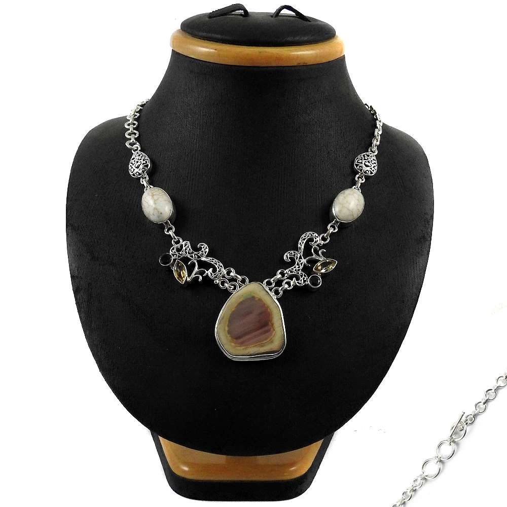 Gift For Women Cluster Statement Necklace 925 Silver Natural Imperial Jasper Z29