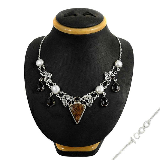 Woman Gift Natural Bronzite Gemstone Cluster Necklace 925 Silver G8