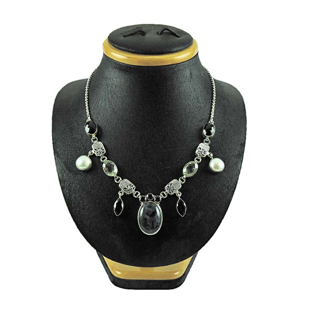 Natural Opal Gemstone Cluster Necklace 925 Sterling Silver Jewelry For Girls H8