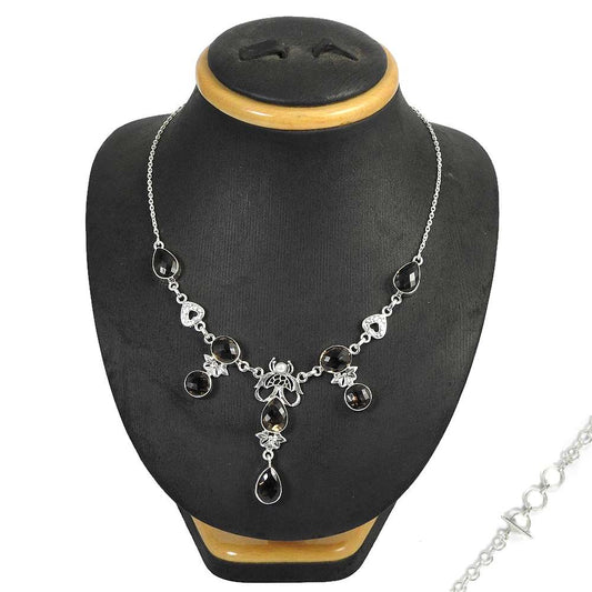 Natural Smoky Quartz Gemstone Cluster Boho Brown Necklace 925 Sterling Silver K8