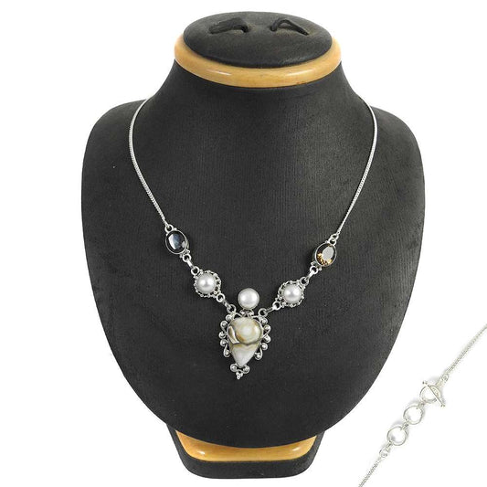 Woman Gift Natural Ocean Jasper Cluster Tribal Necklace 925 Silver A4