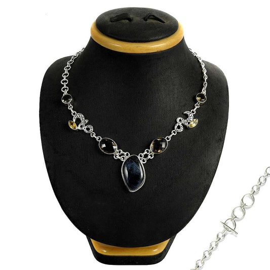 Natural Pietersite Gemstone Cluster Necklace 925 Sterling Silver For Women M8