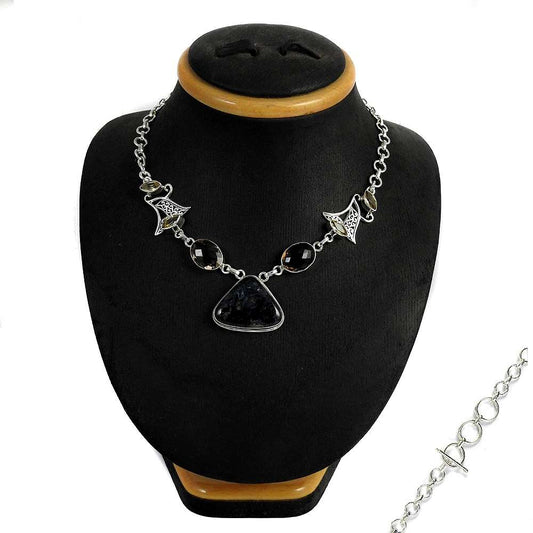 Natural Smoky Quartz Gemstone Cluster Ethnic Brown Necklace 925 Silver B4
