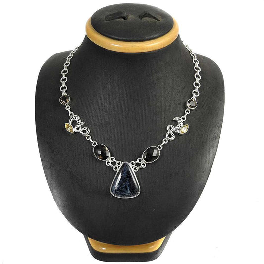 Natural Pietersite Gemstone 925 Sterling Silver Cluster Necklace For Women O8