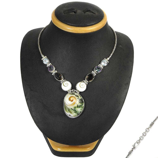 Natural Shell Gemstone Cluster Necklace 925 Sterling Silver Jewelry For Girls P8