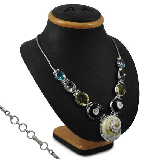 Woman Gift Natural Shiva Eye Gemstone Cluster Necklace 925 Silver A4