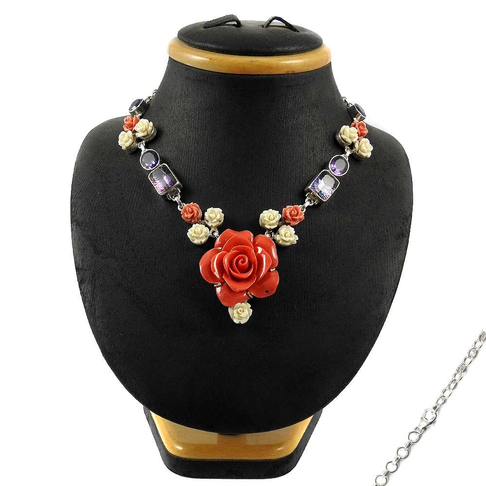 Natural Mystic Quartz Gemstone Cluster Necklace 925 Sterling Silver For Women N3