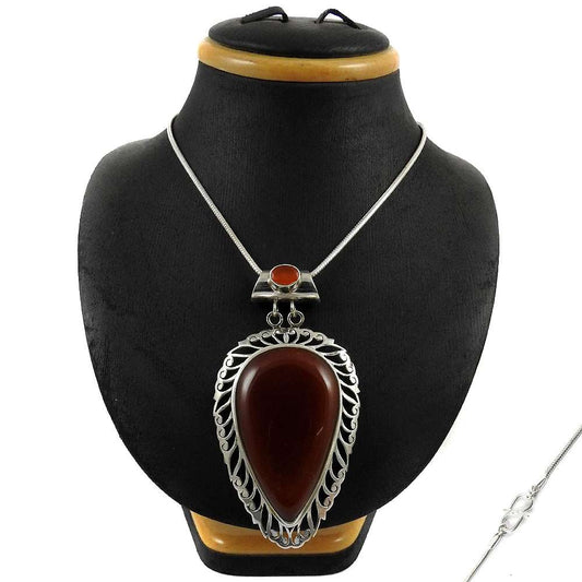 Natural Onyx Gemstone Cluster Tribal Necklace 925 Sterling Silver For Girls F4