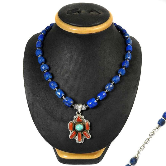 Woman Gift Natural Turquoise Gemstone 925 Silver Cluster Necklace C4