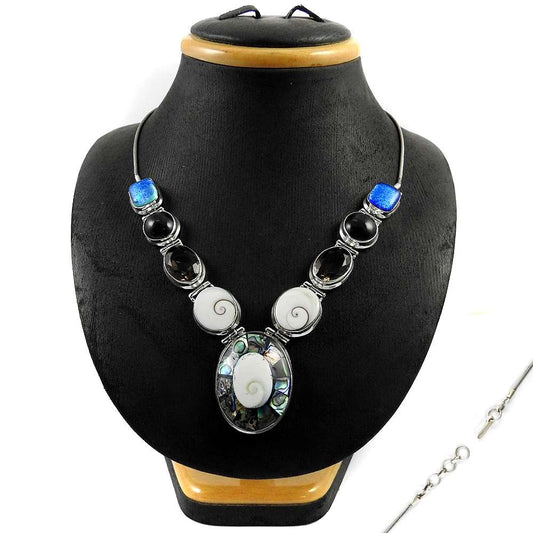 Natural Shell Gemstone 925 Sterling Silver Cluster Boho Necklace For Women F9