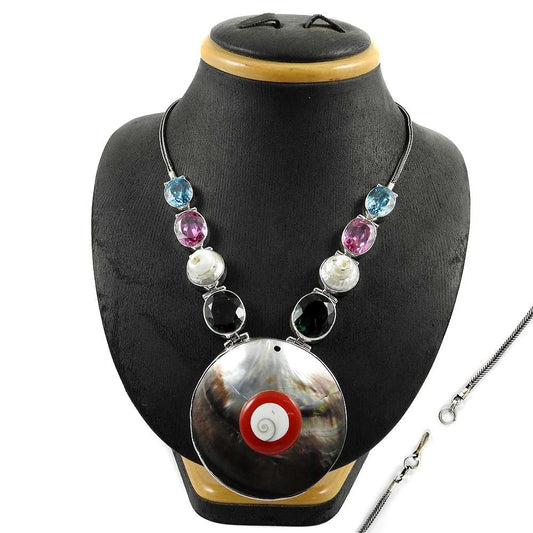 Woman Gift 925 Silver Natural Shell Gemstone Cluster Necklace G9