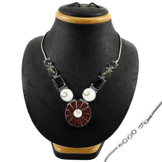 Natural Shell Gemstone Cluster Necklace 925 Sterling Silver Jewelry For Girls H9