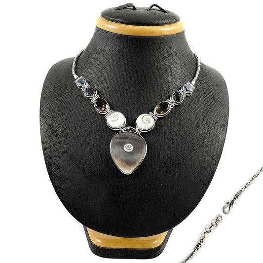 Natural Shell Gemstone Cluster Necklace 925 Sterling Silver Indian Jewelry I9
