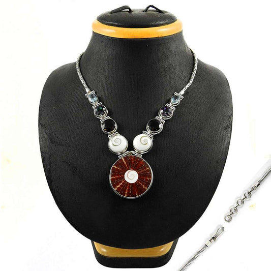 Woman Gift Natural Shell Gemstone Cluster Necklace 925 Silver O9