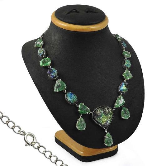 Natural Druzy Gemstone Cluster Necklace 925 Sterling Silver Indian Jewelry R9