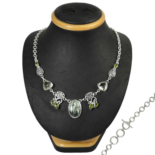 Woman Gift Cluster Necklace 925 Silver Natural Seraphinite Gemstone X9