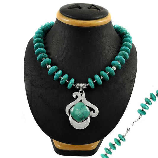 Natural Turquoise Gemstone 925 Sterling Silver Cluster Boho Necklace N4