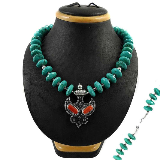 Natural Coral Gemstone Jewelry 925 Sterling Silver Cluster Necklace O4