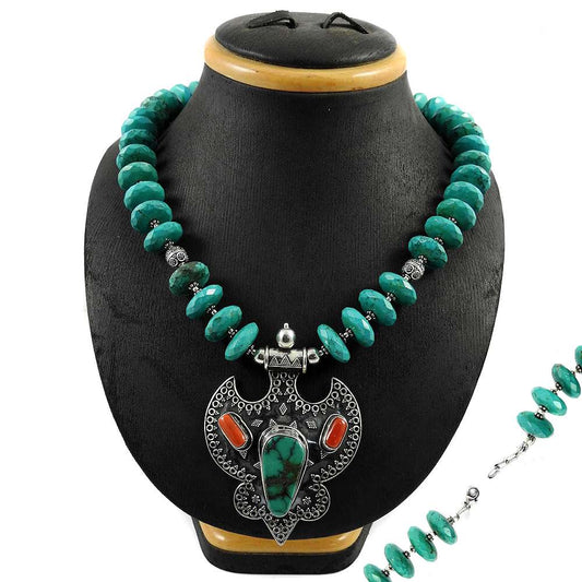 Natural Turquoise Gemstone 925 Sterling Silver Cluster Artisan Necklace P4