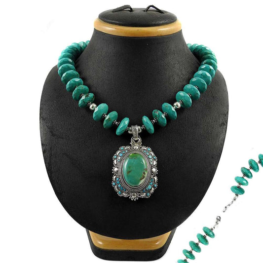 Natural Turquoise Gemstone 925 Sterling Silver Cluster Boho Necklace Q4
