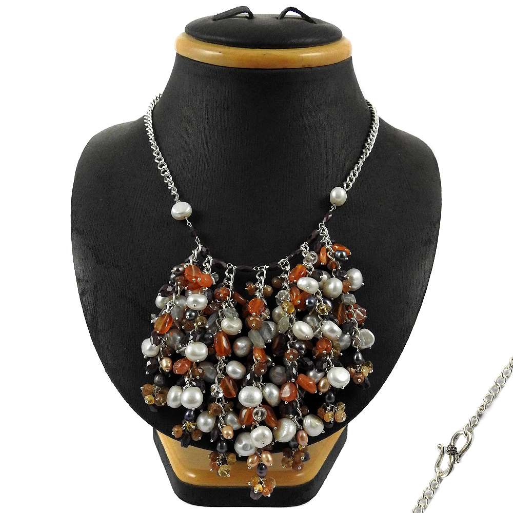 Natural Citrine Gemstone 925 Sterling Silver Beaded Necklace For Girls I10