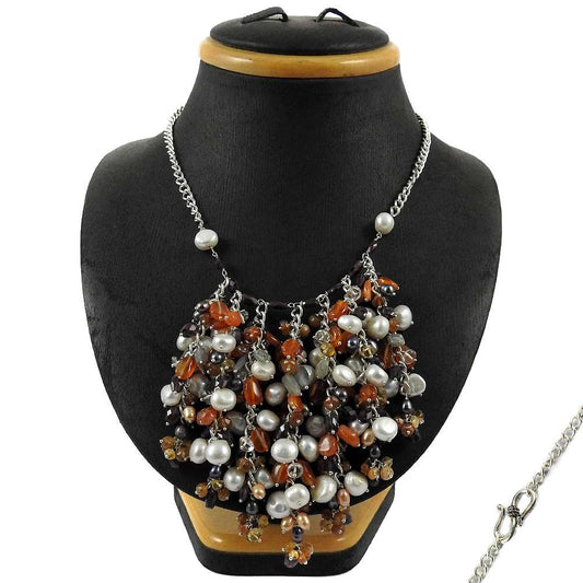Natural Citrine Gemstone 925 Sterling Silver Beaded Necklace For Girls I10